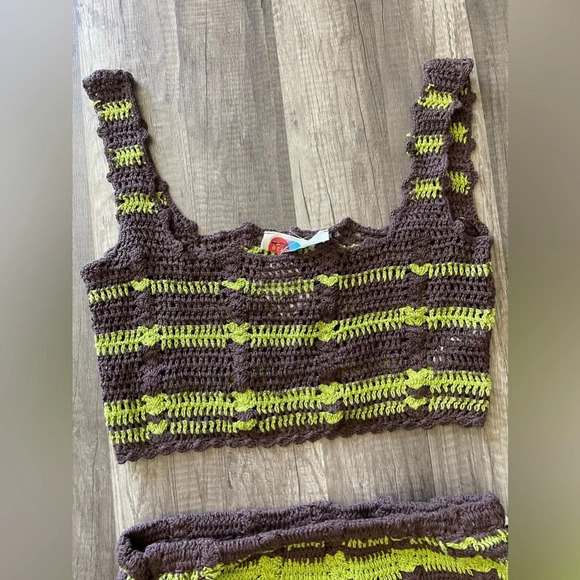 FREE PEOPLE Beach Cover up DONNI Sweater Set Crochet Skirt size small - Picture 9 of 11
